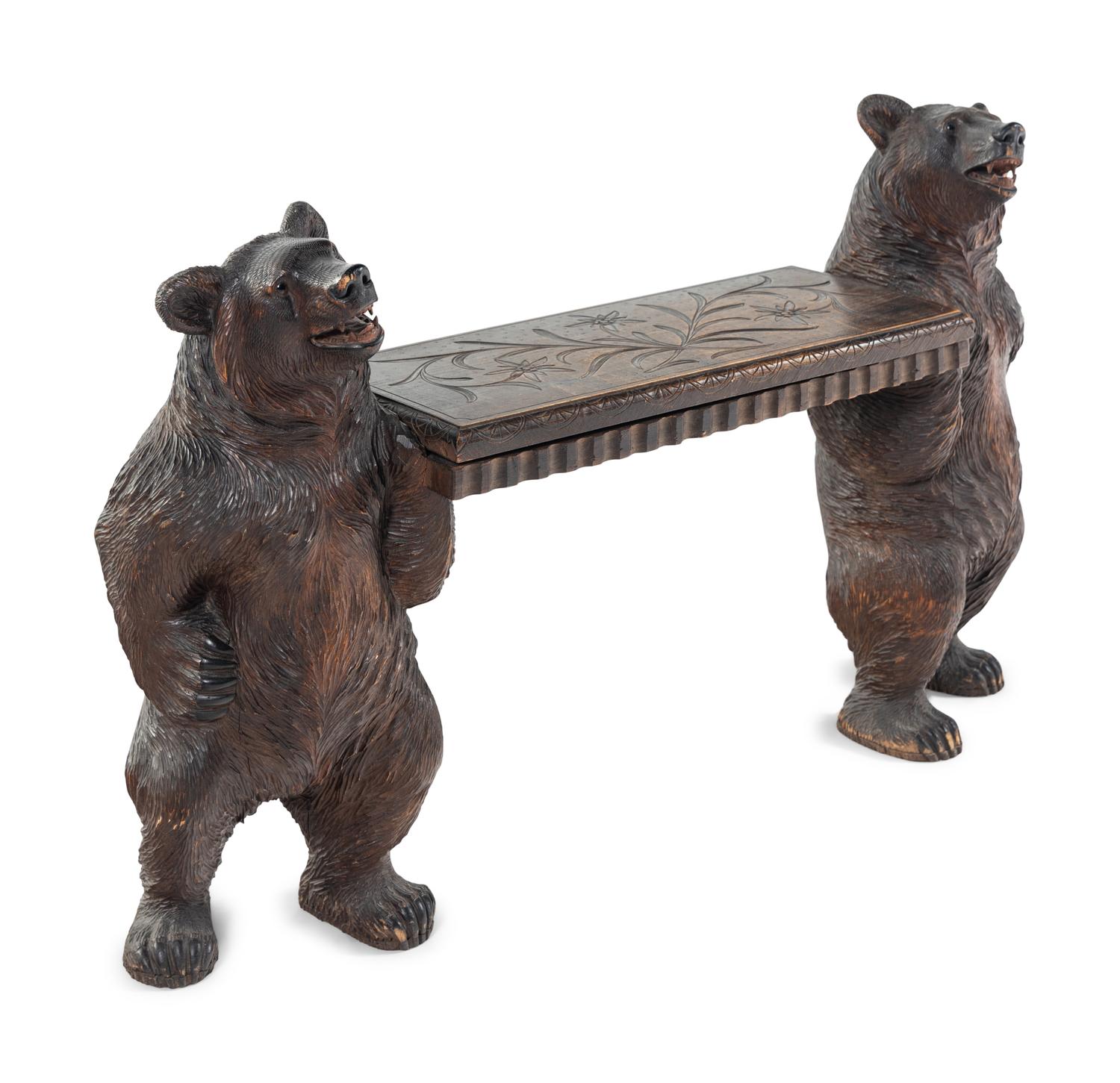 A Black Forest Carved Figural Hall Bench