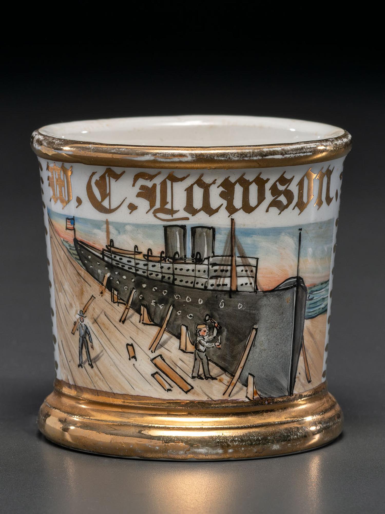 A Ship Builder's Porcelain Occupational Shaving Mug
