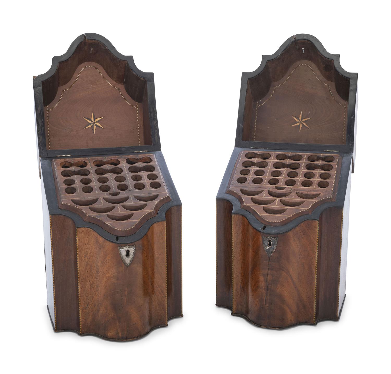 A Pair of George III Mahogany and Marquetry Cutlery Boxes