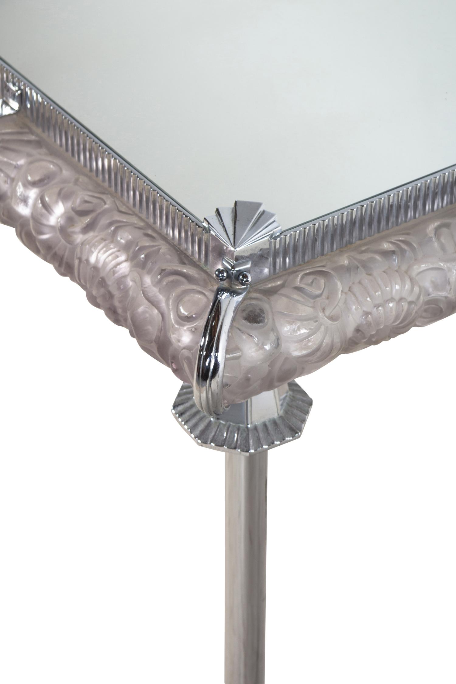 An Art Deco Style Frosted Glass, Mirror and Chrome Side Table