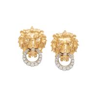 BICOLOR GOLD AND DIAMOND LION DOOR KNOCKER EARRINGS