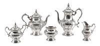 An American Silver Five-Piece Tea and Coffee Service, Gorham Mfg. Co., Providence, RI, Chantilly-Countess pattern, comprising a teapot,