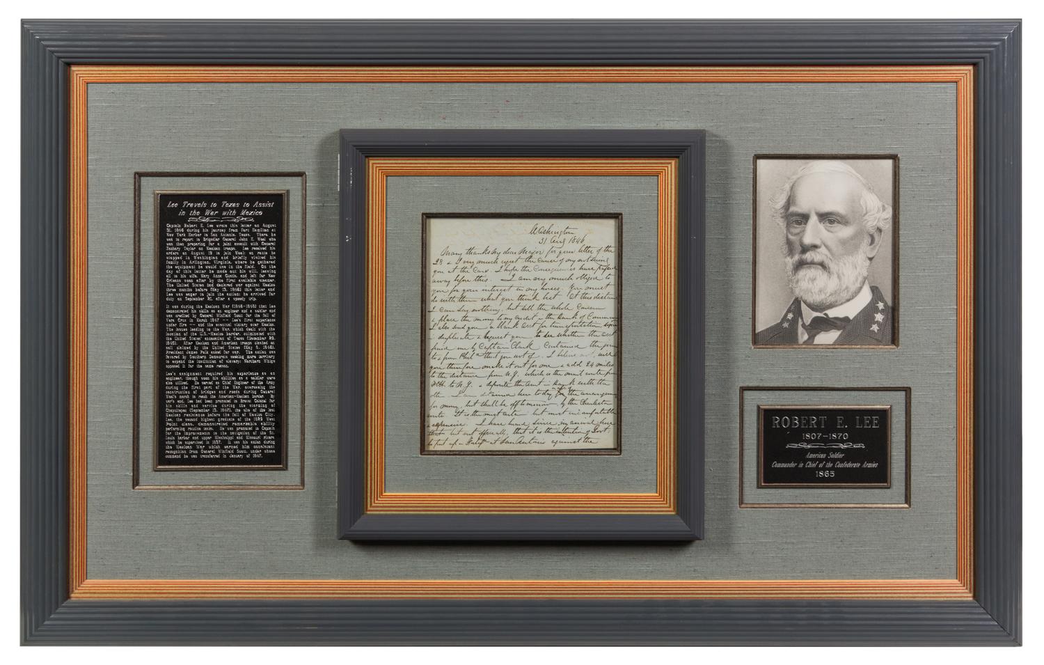LEE, Robert E. (1807-1870). Autographed letter signed ("R E Lee"), to an unnamed recipient ("My dear Major"), 31 August 1846.