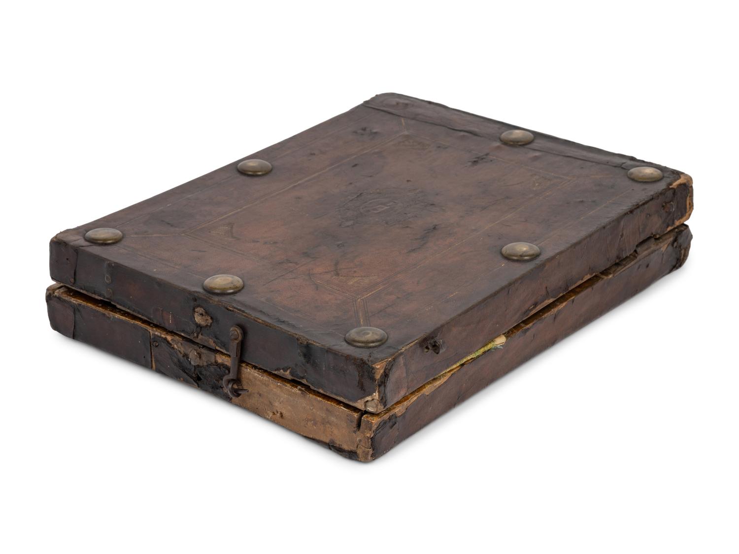 A German Leather-Cased Giltwood Traveling Altar