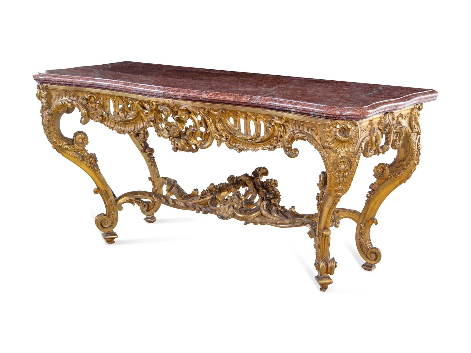 A Louis XV Style Carved Giltwood Console Table