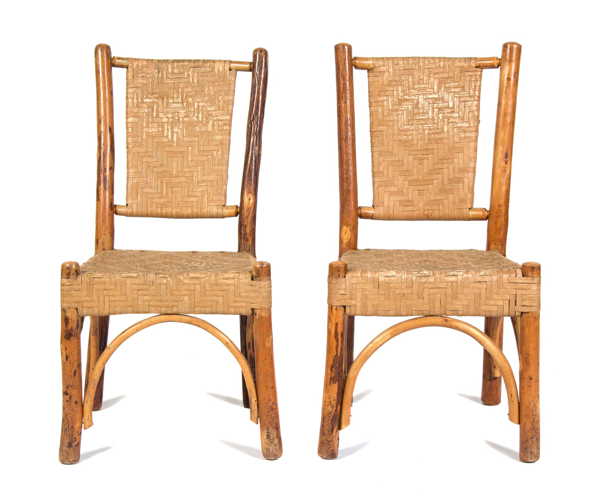 A Pair of Rustic Side Chairs Height 36 1/4 inches.
