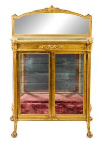 A Louis XVI Style Giltwood Vitrine Height 63 1/4 x width 44 x depth 17 1/4 inches. — FIRST HALF 20TH CENTURY