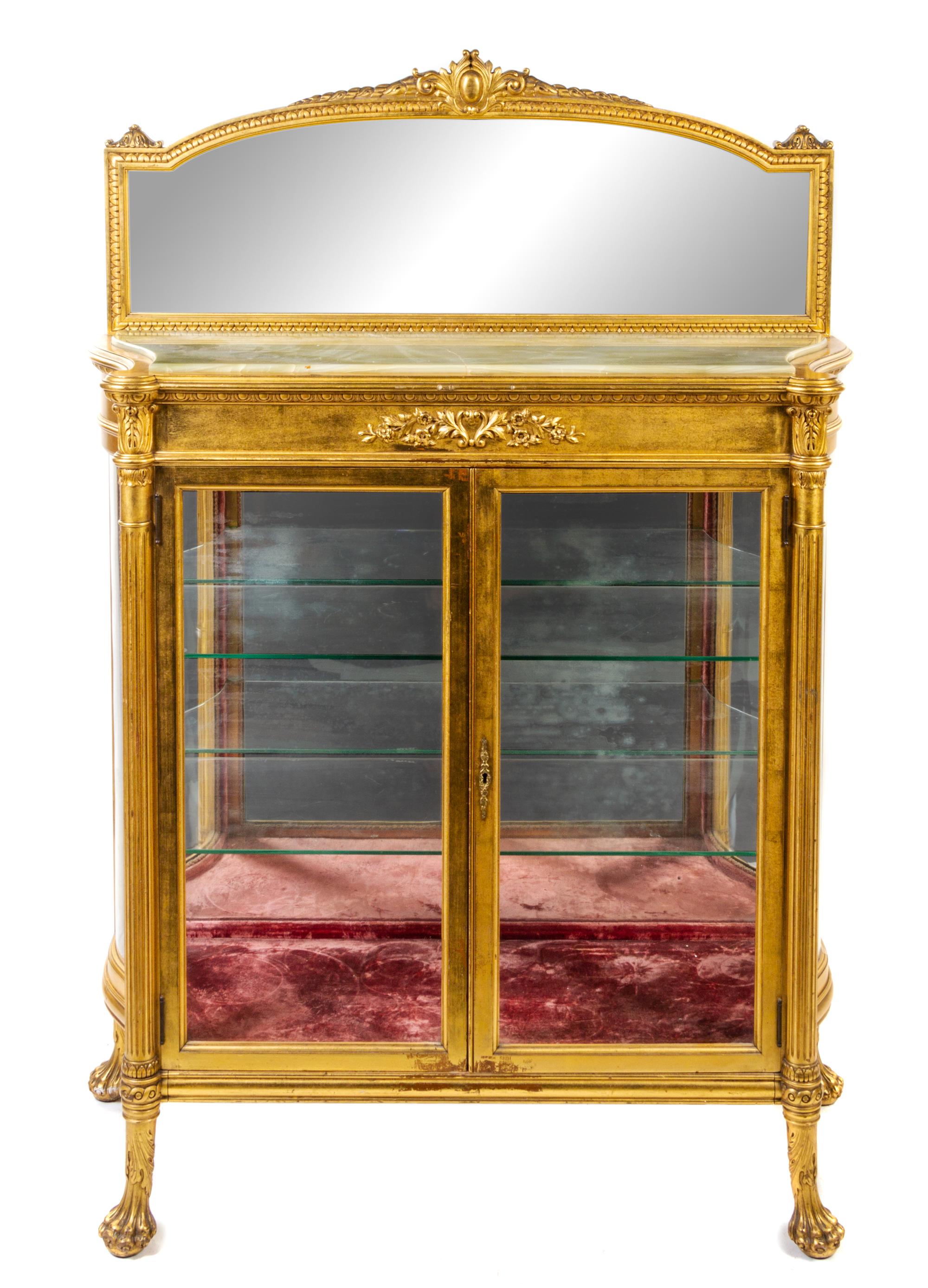 A Louis XVI Style Giltwood Vitrine Height 63 1/4 x width 44 x depth 17 1/4 inches. — FIRST HALF 20TH CENTURY
