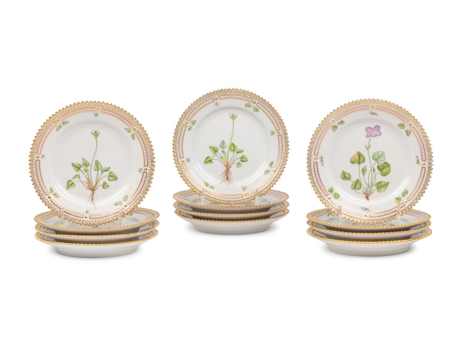 A Set of Twelve Royal Copenhagen Flora Danica Porcelain Bread Plates