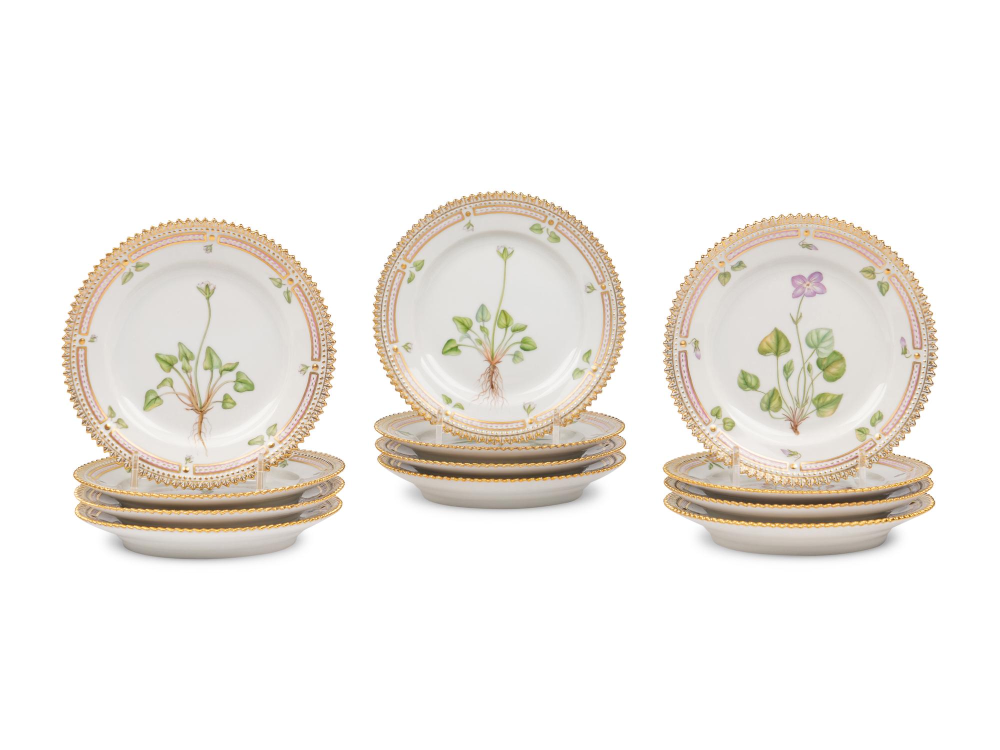 A Set of Twelve Royal Copenhagen Flora Danica Porcelain Bread Plates