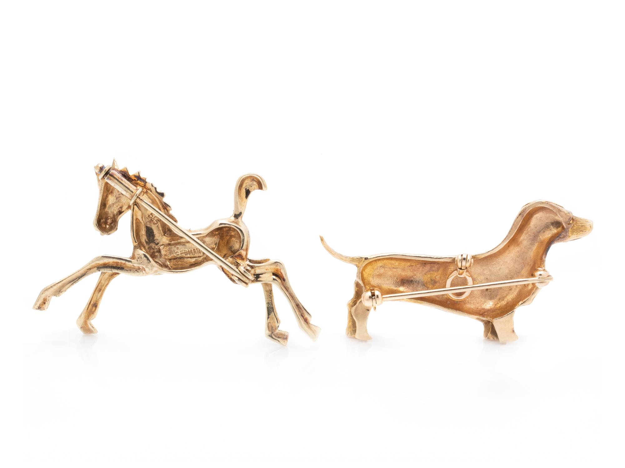 COLLECTION OF YELLOW GOLD ANIMAL BROOCHES