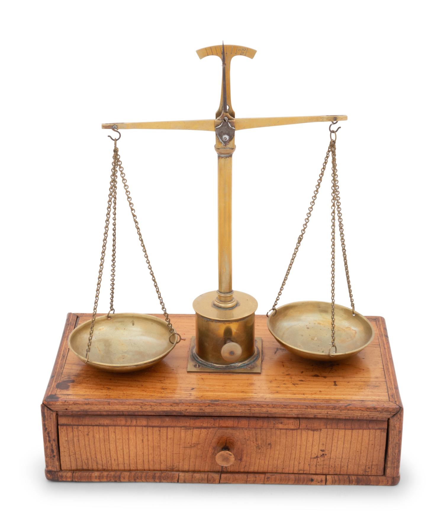 A Pair of English Brass Scales with Weights