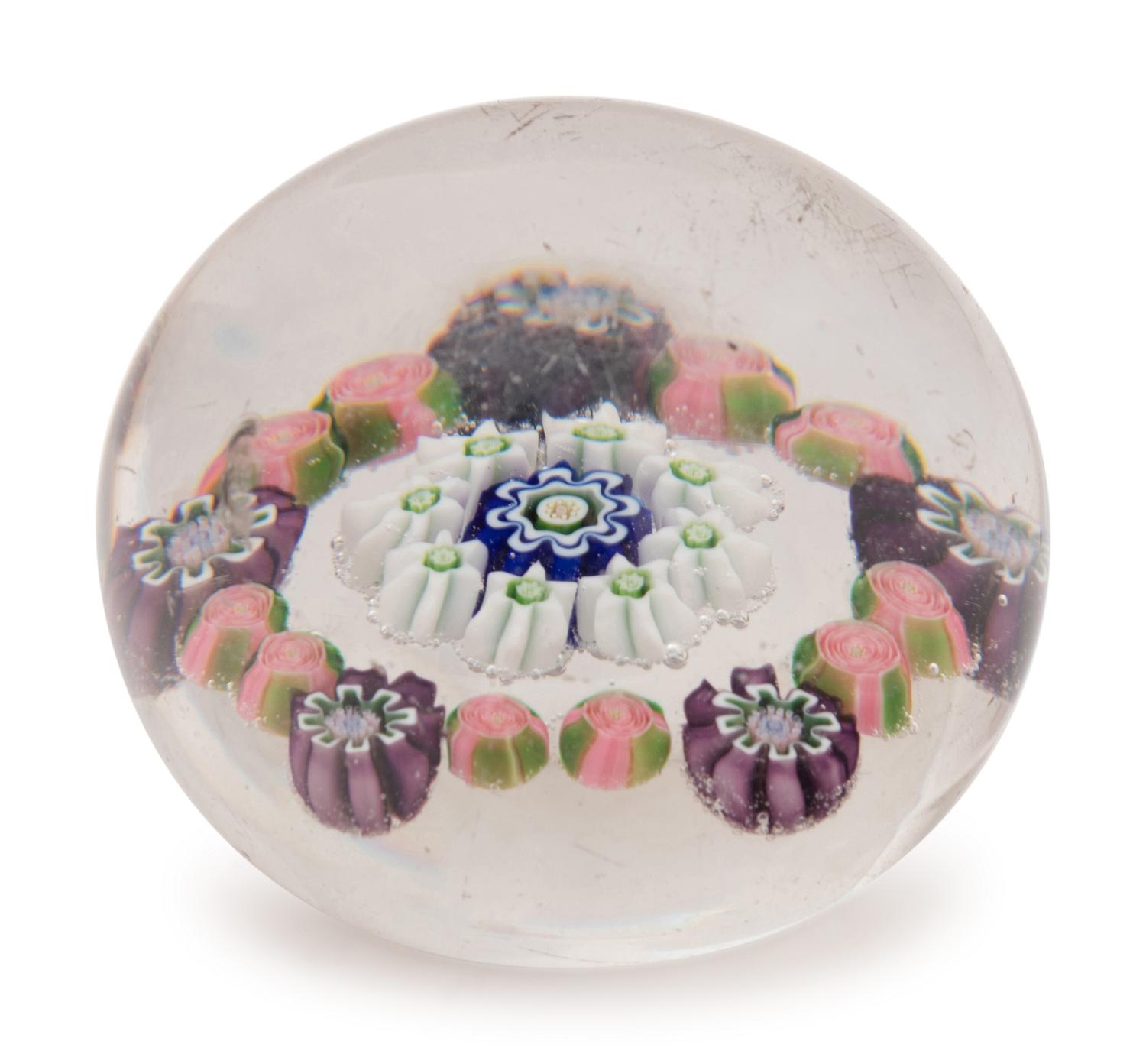 A Miniature Clichy Concentric Millefiori Glass Paperweight