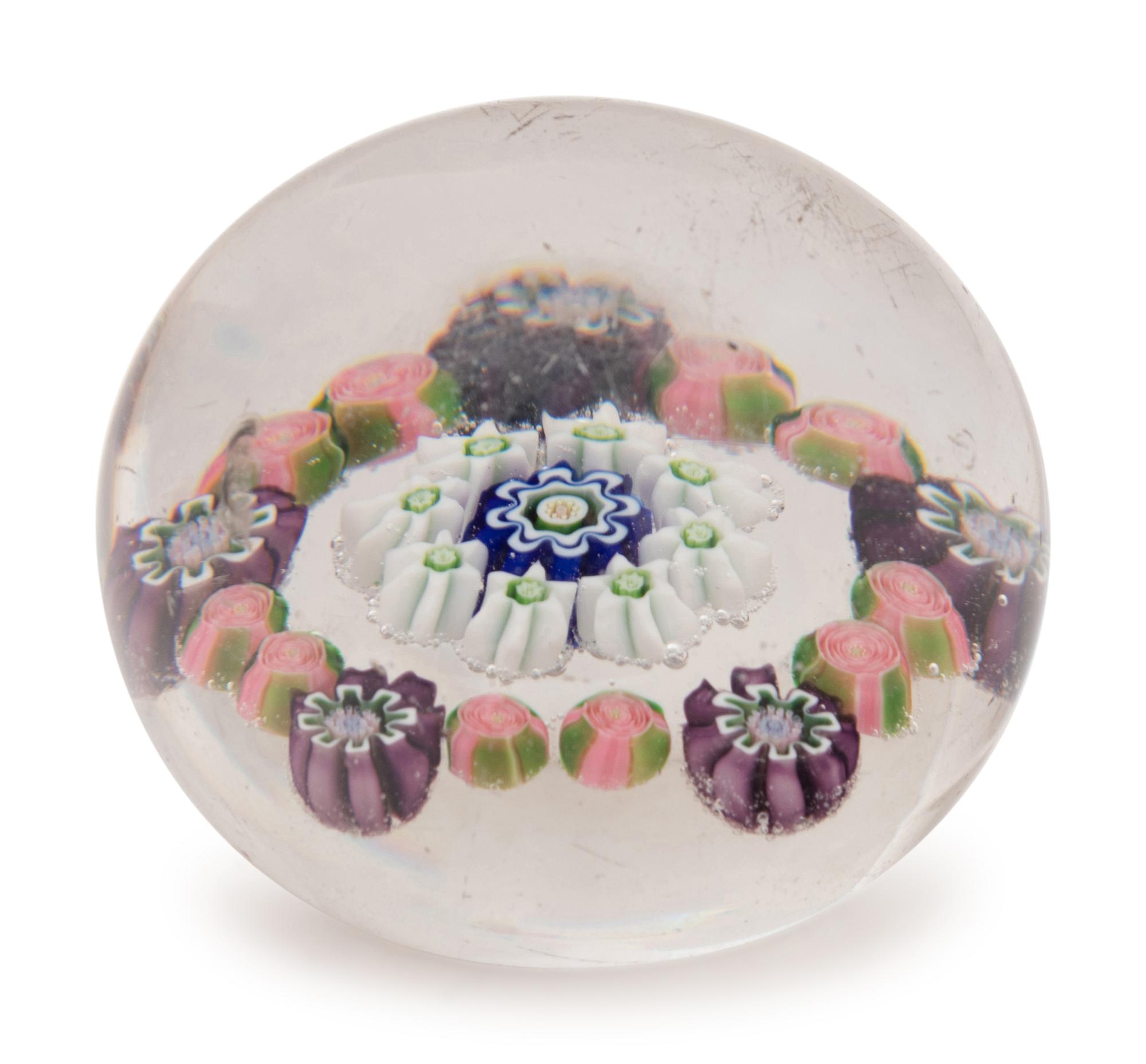 A Miniature Clichy Concentric Millefiori Glass Paperweight