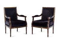 A Pair of Clive Christian Louis XVI Style Painted and Parcel-Gilt Fauteuils