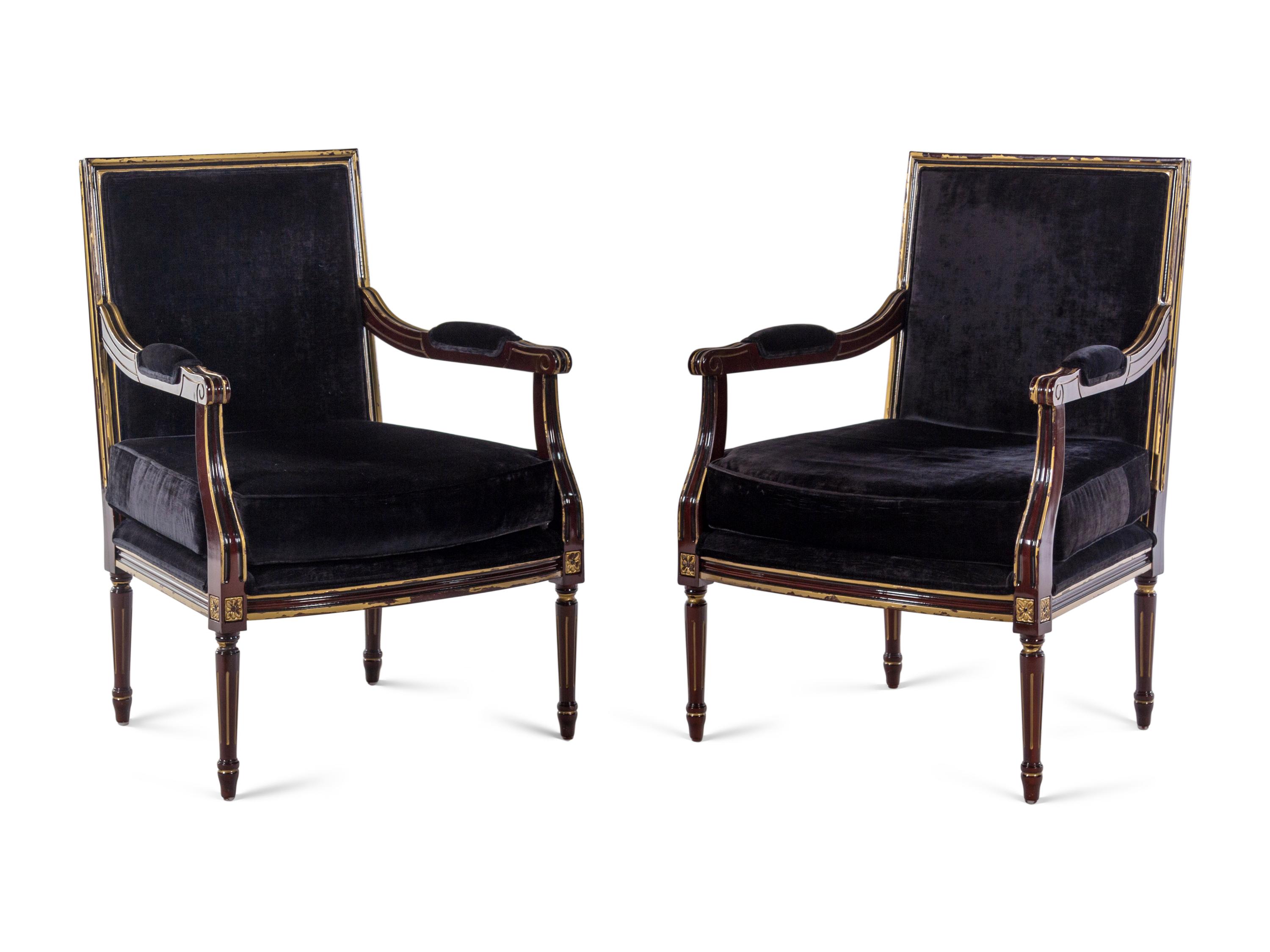 A Pair of Clive Christian Louis XVI Style Painted and Parcel-Gilt Fauteuils