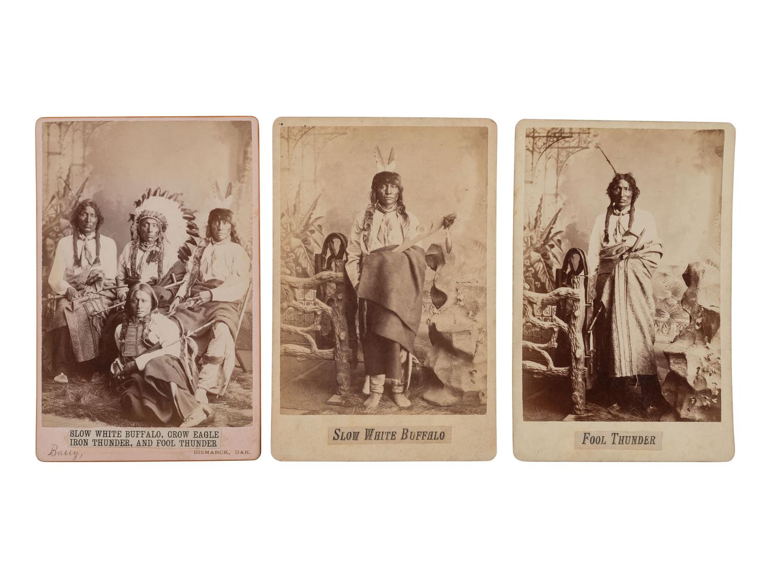 BARRY, David F. (1854-1934), photographer. A group of 5 cabinet cards of Slow White Buffalo, Crow Eagle, Iron Thunder, and Fool Thunder.