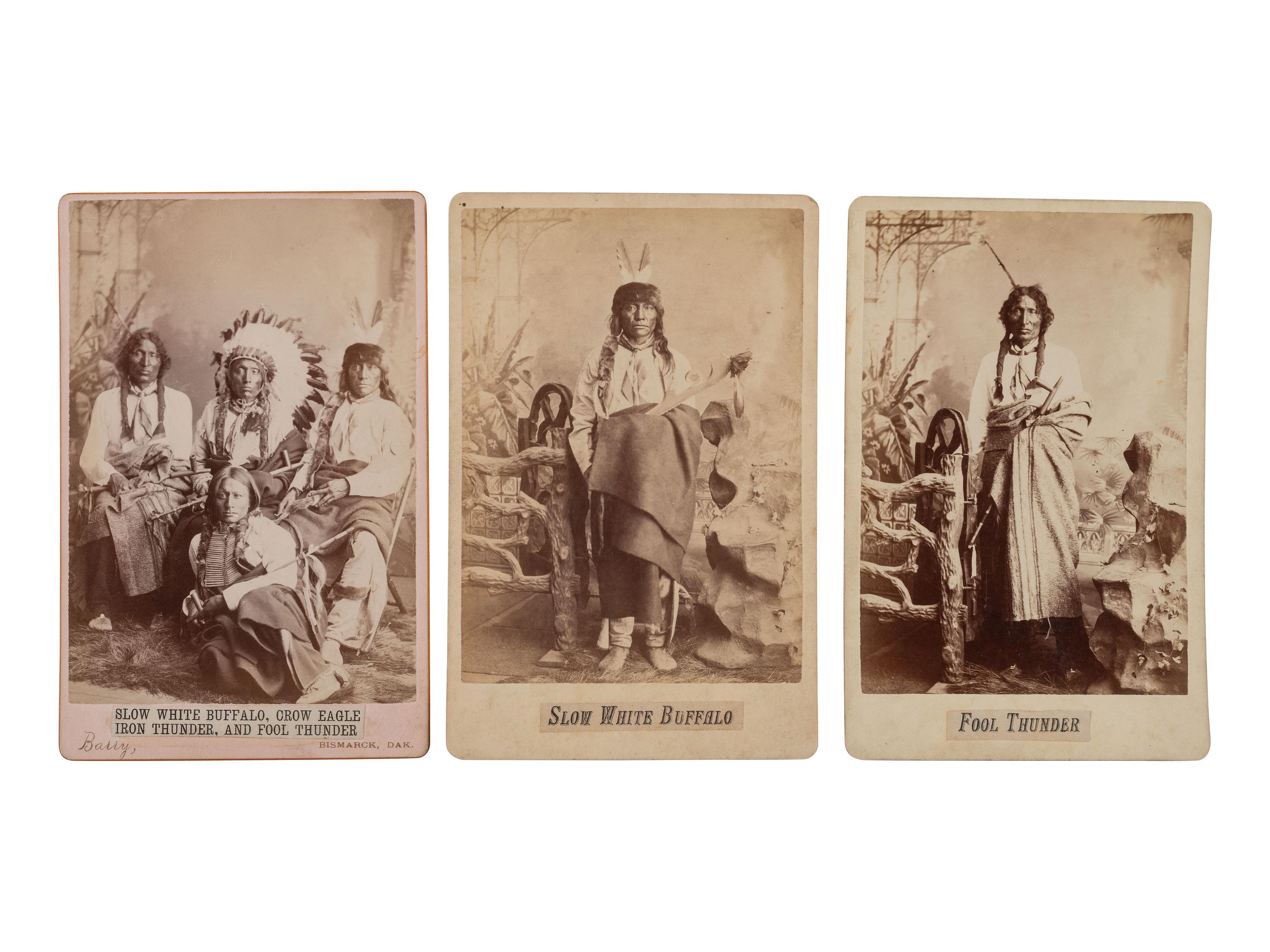 BARRY, David F. (1854-1934), photographer. A group of 5 cabinet cards of Slow White Buffalo, Crow Eagle, Iron Thunder, and Fool Thunder.