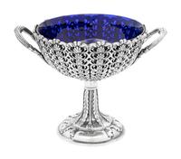 A Victorian Silver Compote with Cobalt Glass Liner