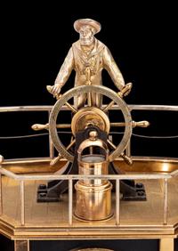 A French Gilt and Patinated Bronze and Marble Industrial Quarterdeck Automaton Clock, Andre Romain Guilmet