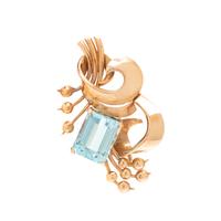 RETRO, YELLOW GOLD AND AQUAMARINE BROOCH