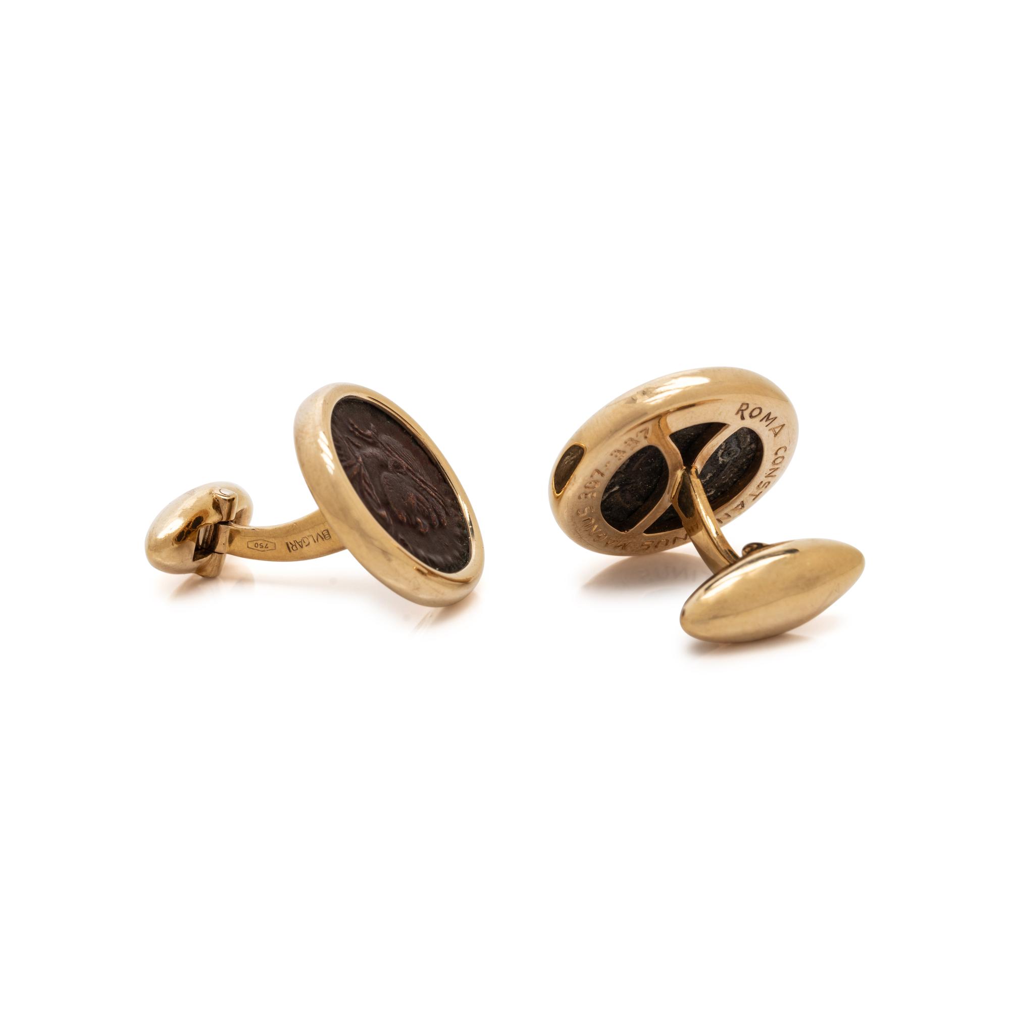 BULGARI, YELLOW GOLD AND COIN CUFFLINKS
