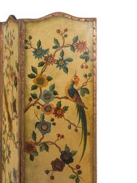 A Continental Painted Leather Three-Panel Floor Screen