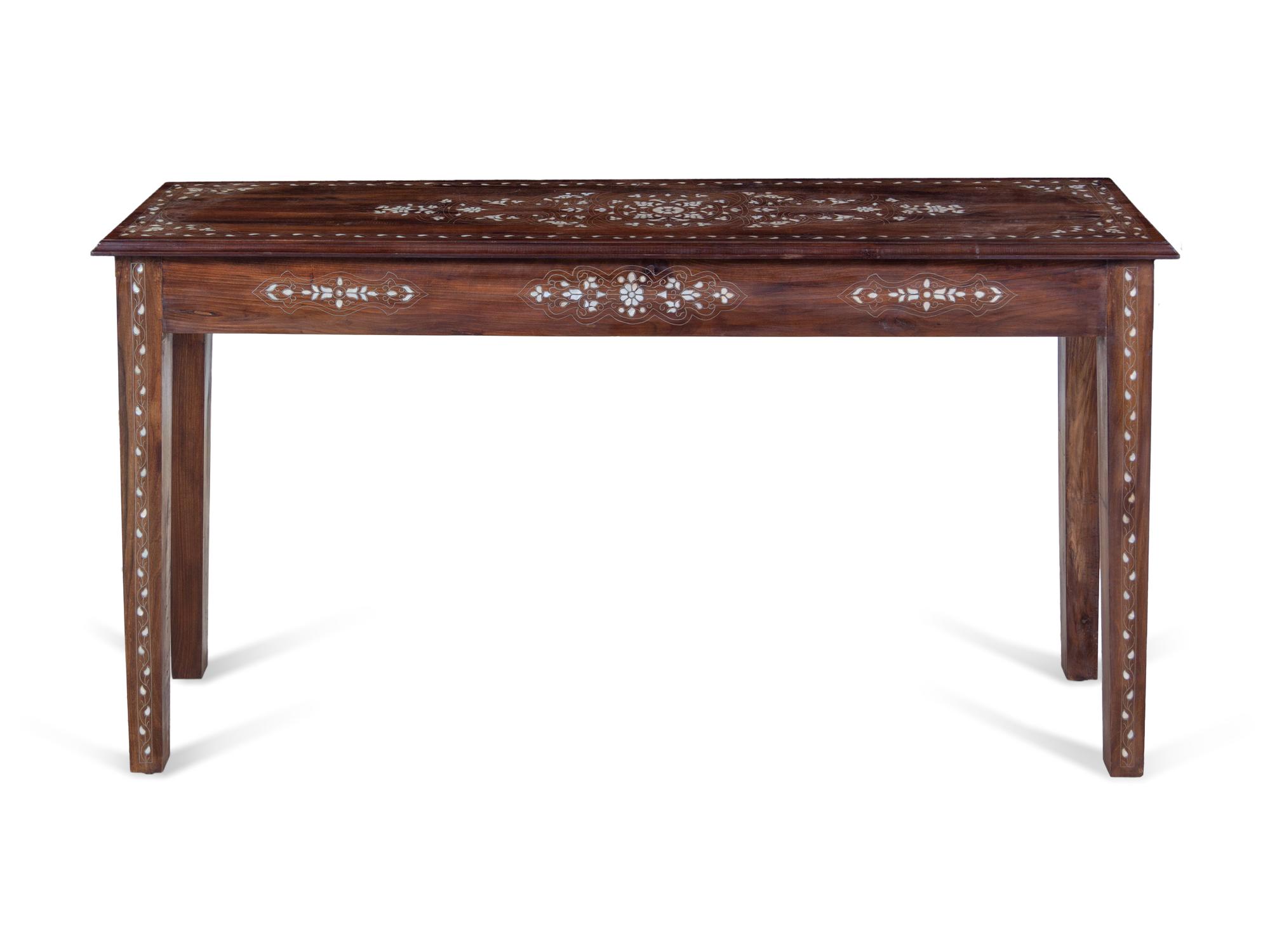 A Syrian Mother-of-Pearl and Metal Inlaid Walnut Console Table