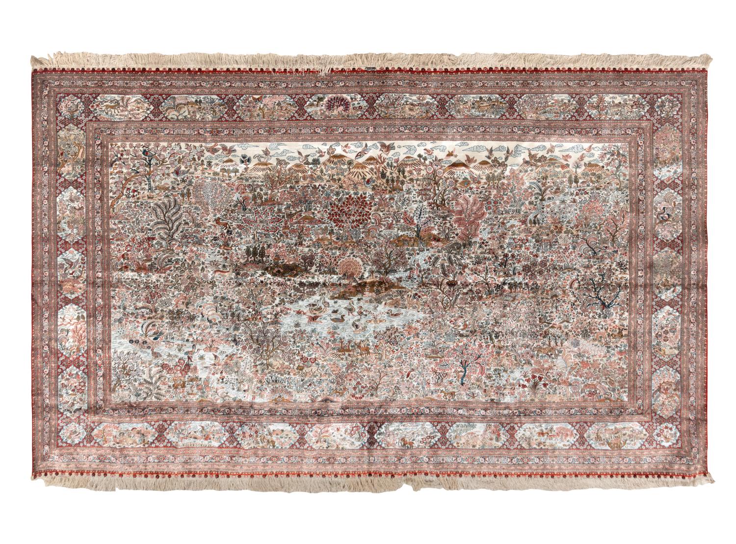 A Persian Silk Pictorial Rug