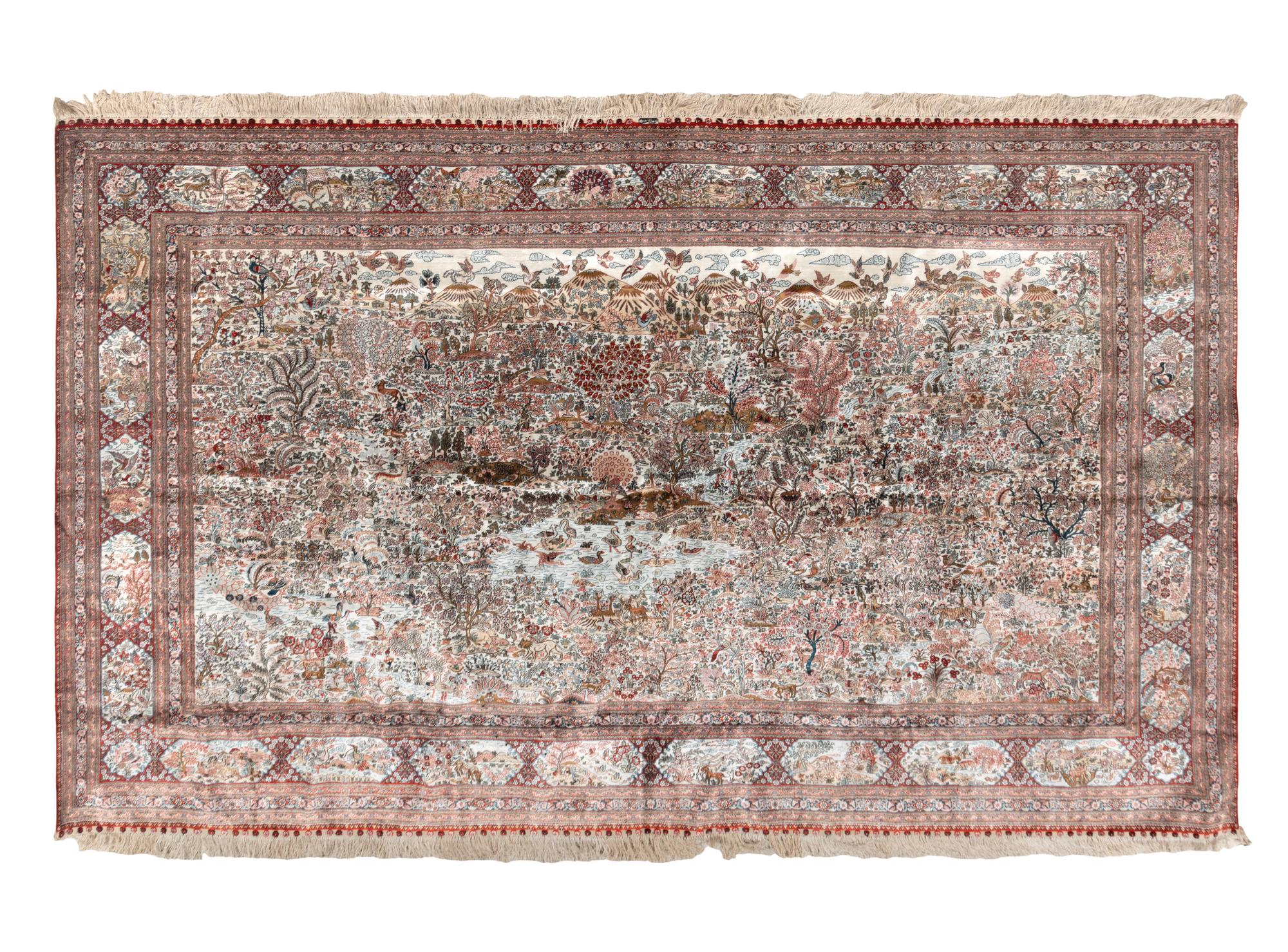 A Persian Silk Pictorial Rug
