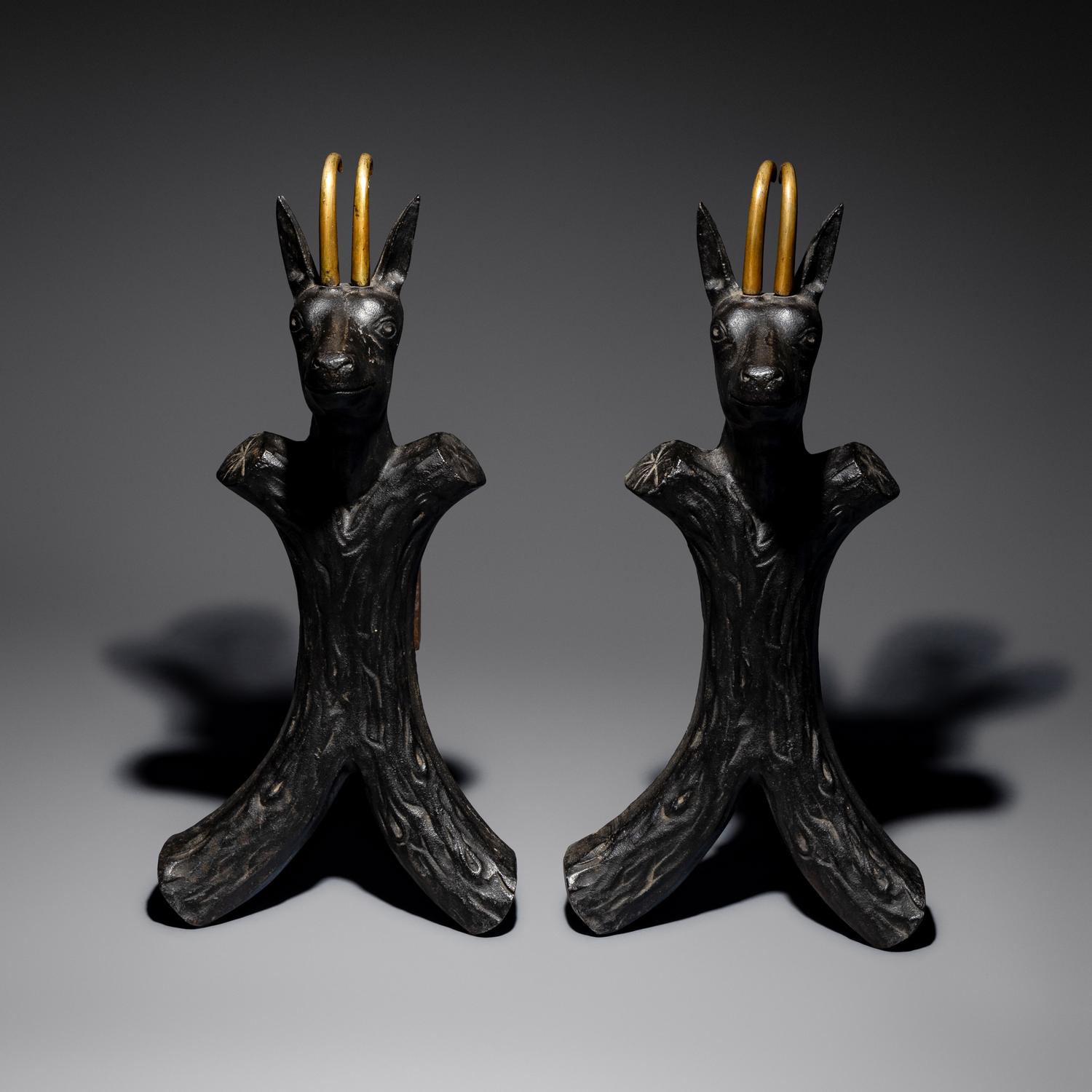 Ibex andirons, pair