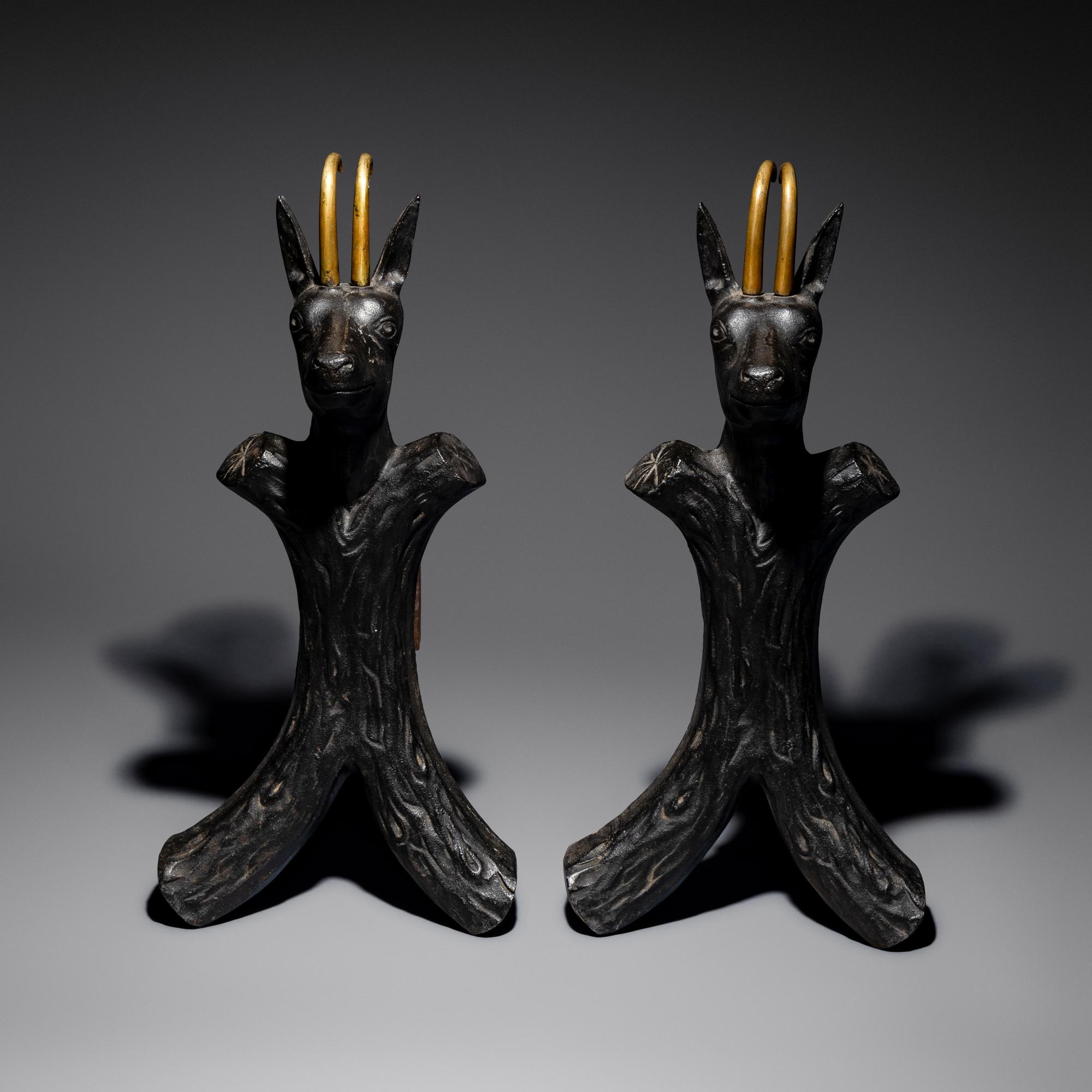 Ibex andirons, pair