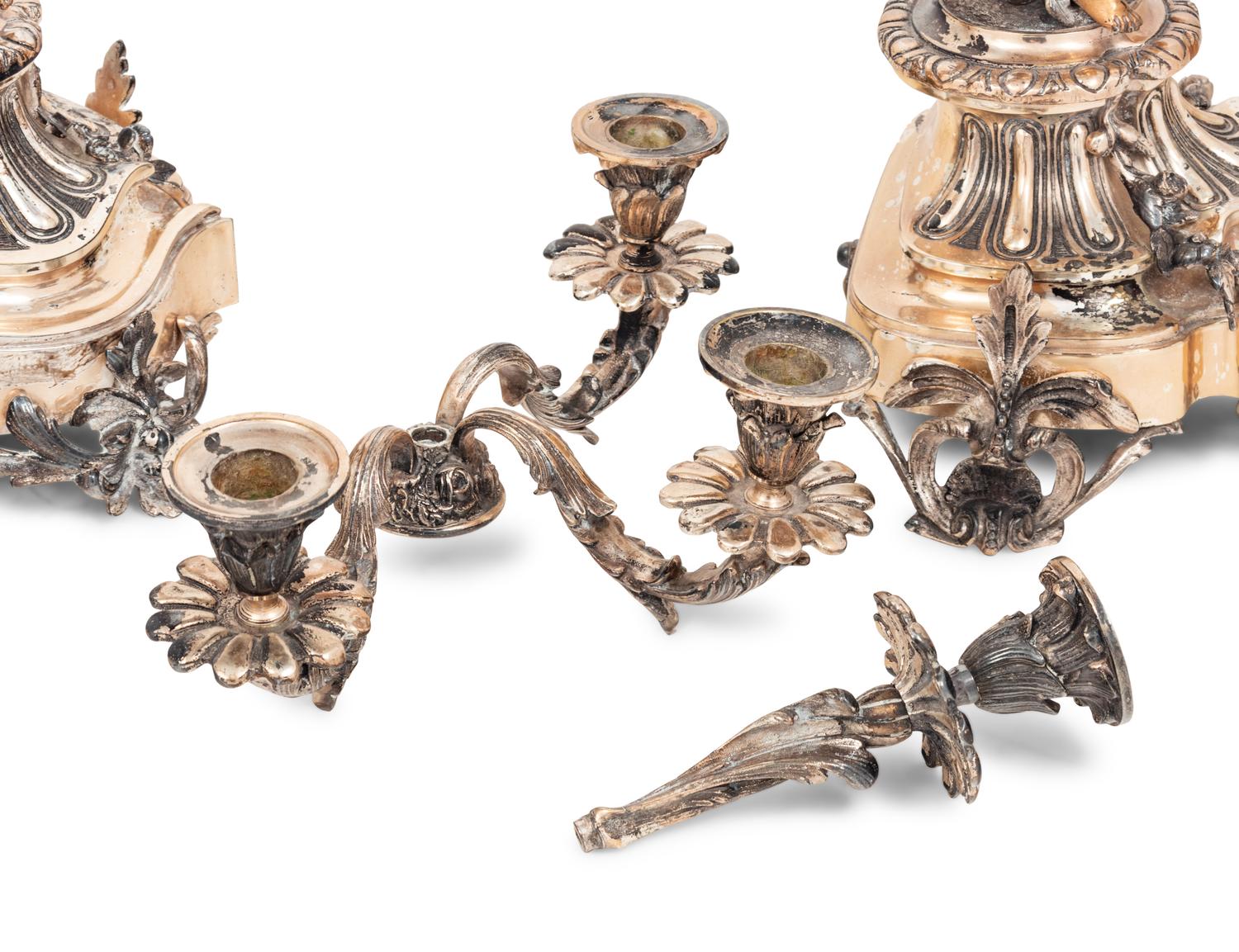 A Pair of Silver-Plate Figural Eight-Light Candelabra