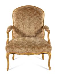 A Louis XV Style Giltwood Fauteuil