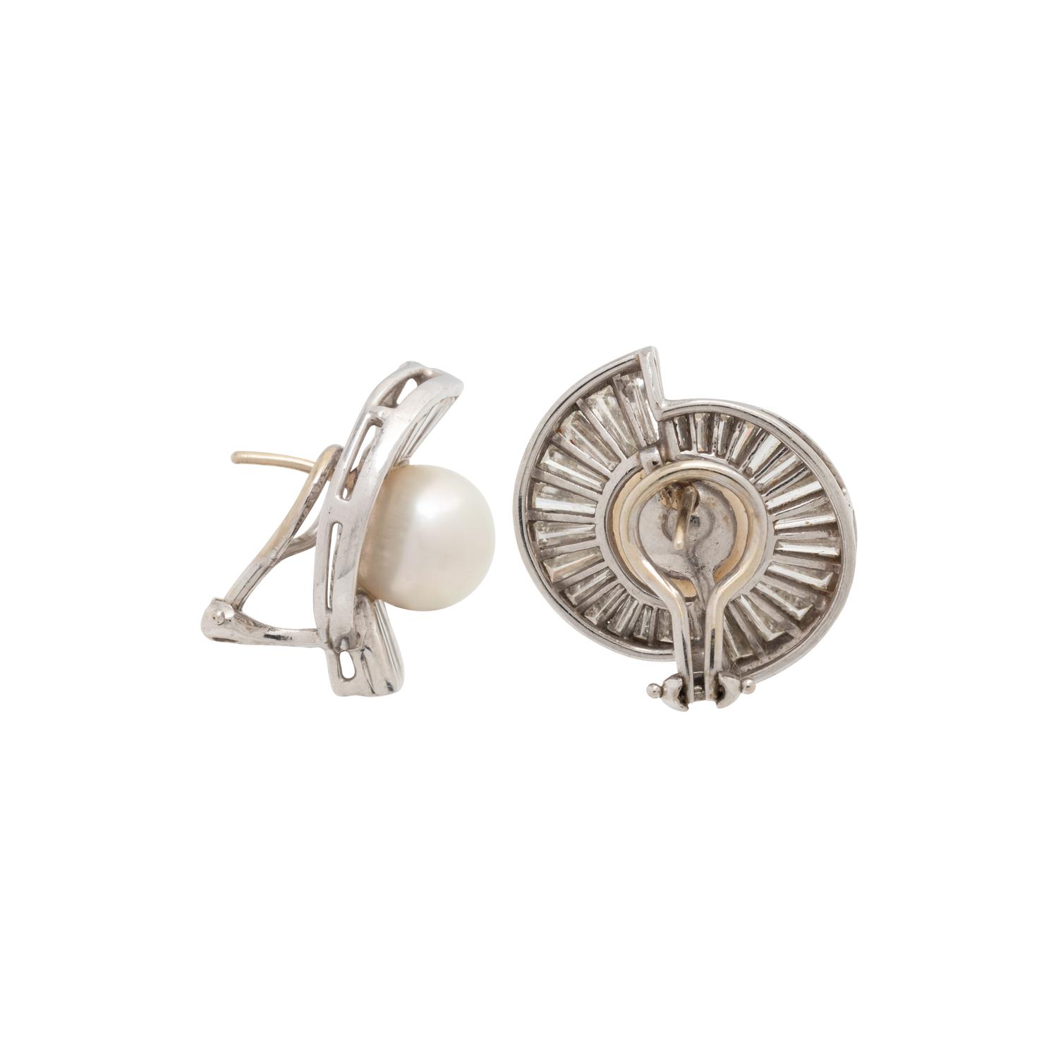 CULTURED SOUTH SEA PEARL AND DIAMOND EARCLIPS