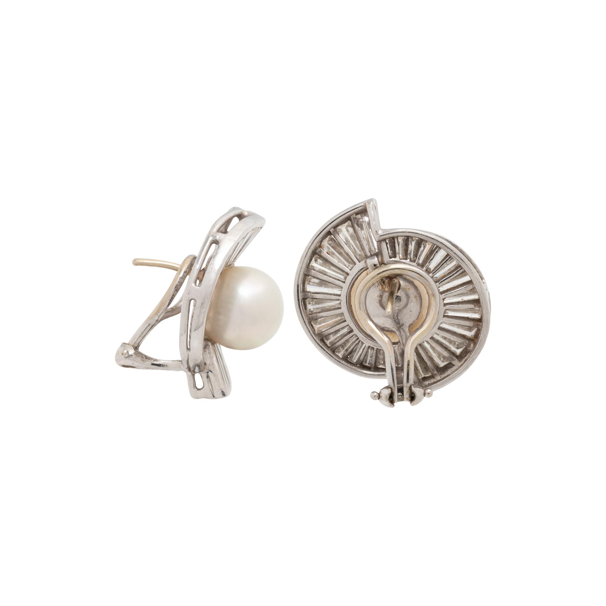 CULTURED SOUTH SEA PEARL AND DIAMOND EARCLIPS