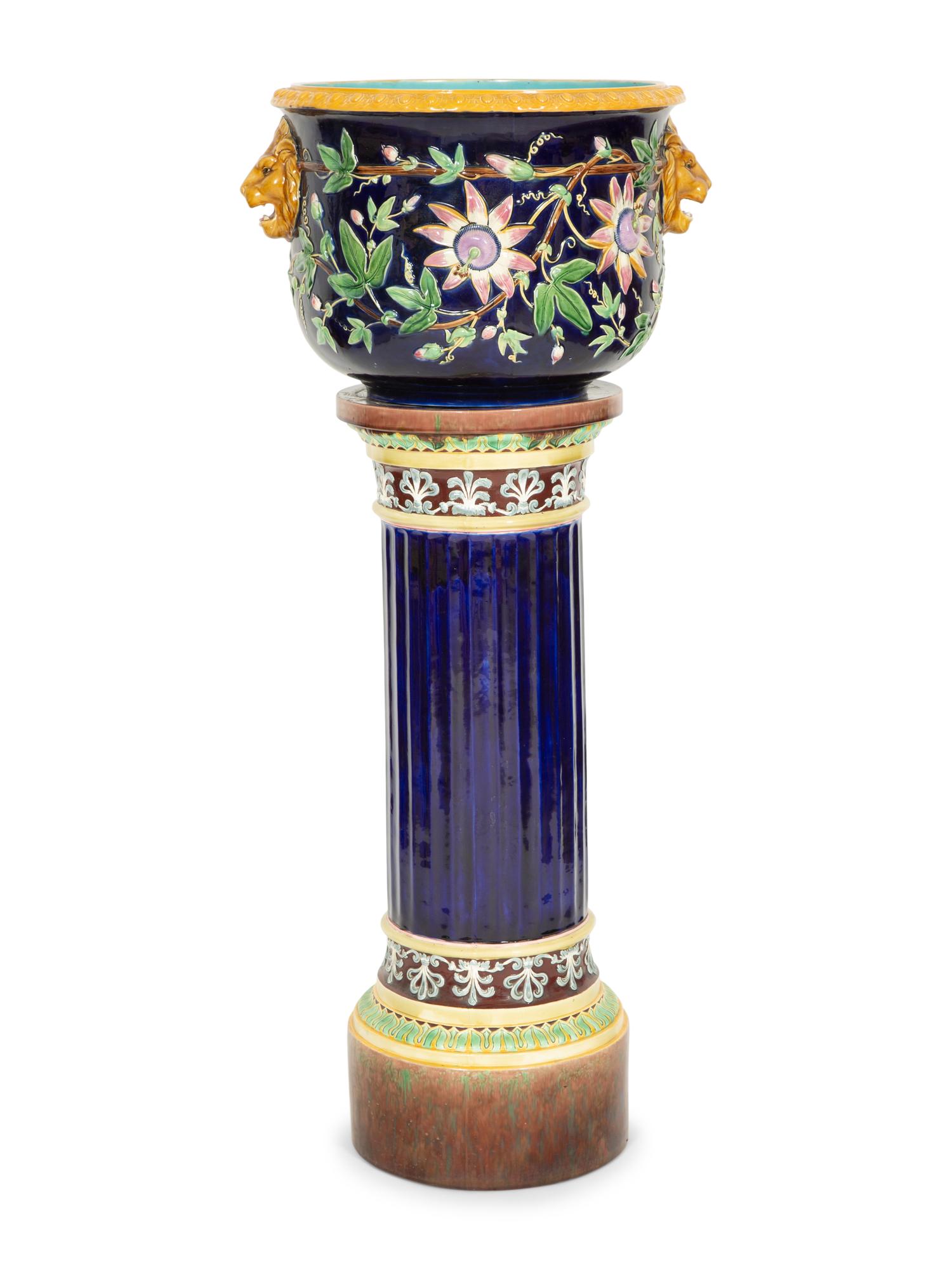 An English Majolica Jardinière and Pedestal