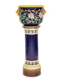 An English Majolica Jardinière and Pedestal