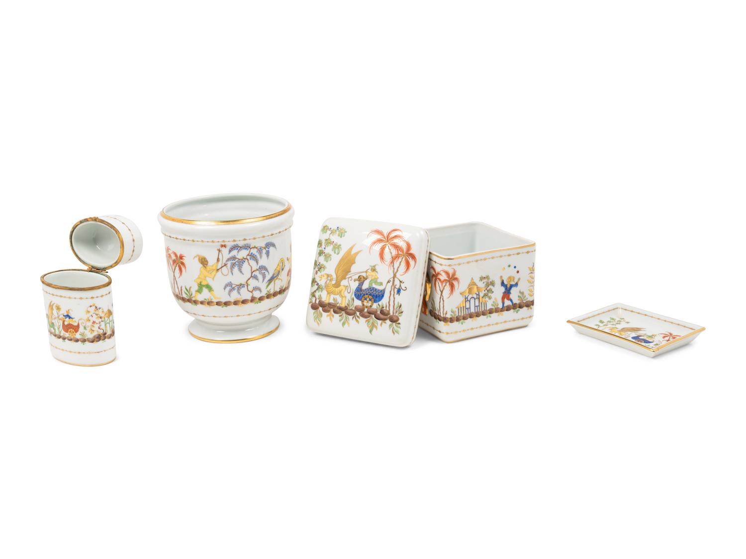 Four Tiffany and Co. for Le Tallec Cirque Chinois Porcelain Table Articles