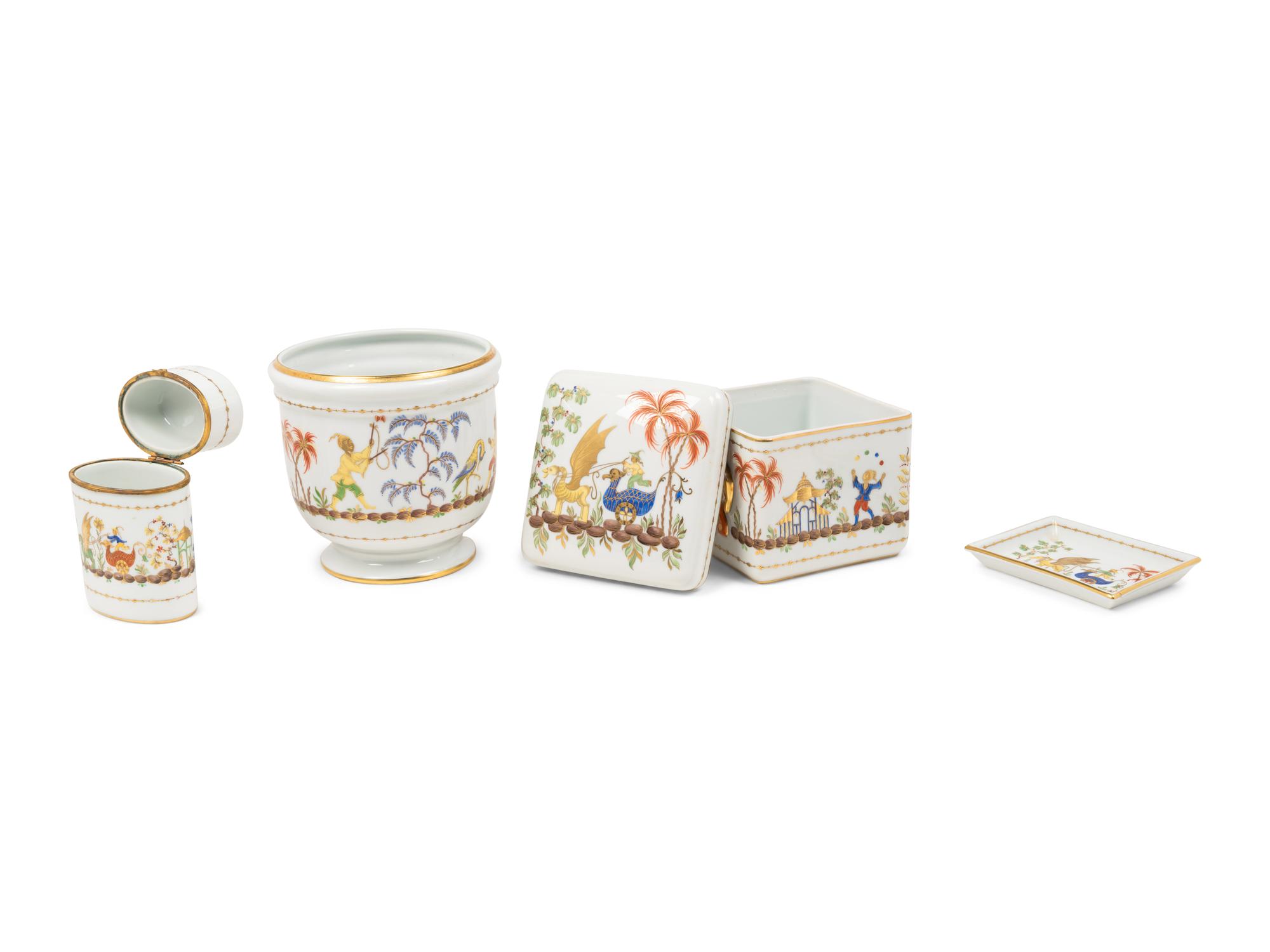Four Tiffany and Co. for Le Tallec Cirque Chinois Porcelain Table Articles