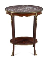 A Louis XV Style Gilt Bronze Mounted Rosewood Marble-Top Side Table