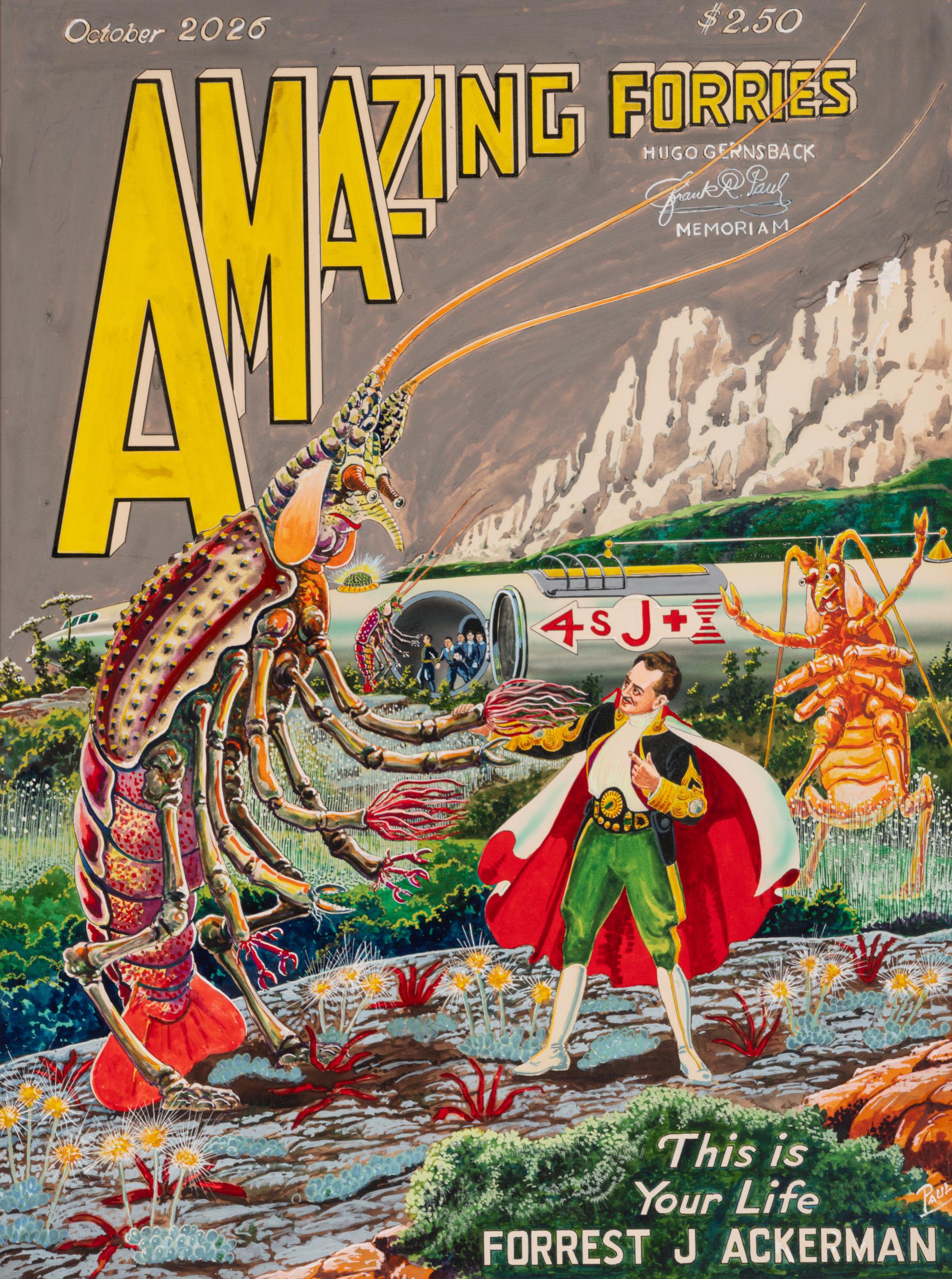 [PAUL, Frank Rudolph (1884-1963)]. Original painting for Amazing Forries by an unknown artist based on an earlier illustration by Frank R. Paul . 1975.