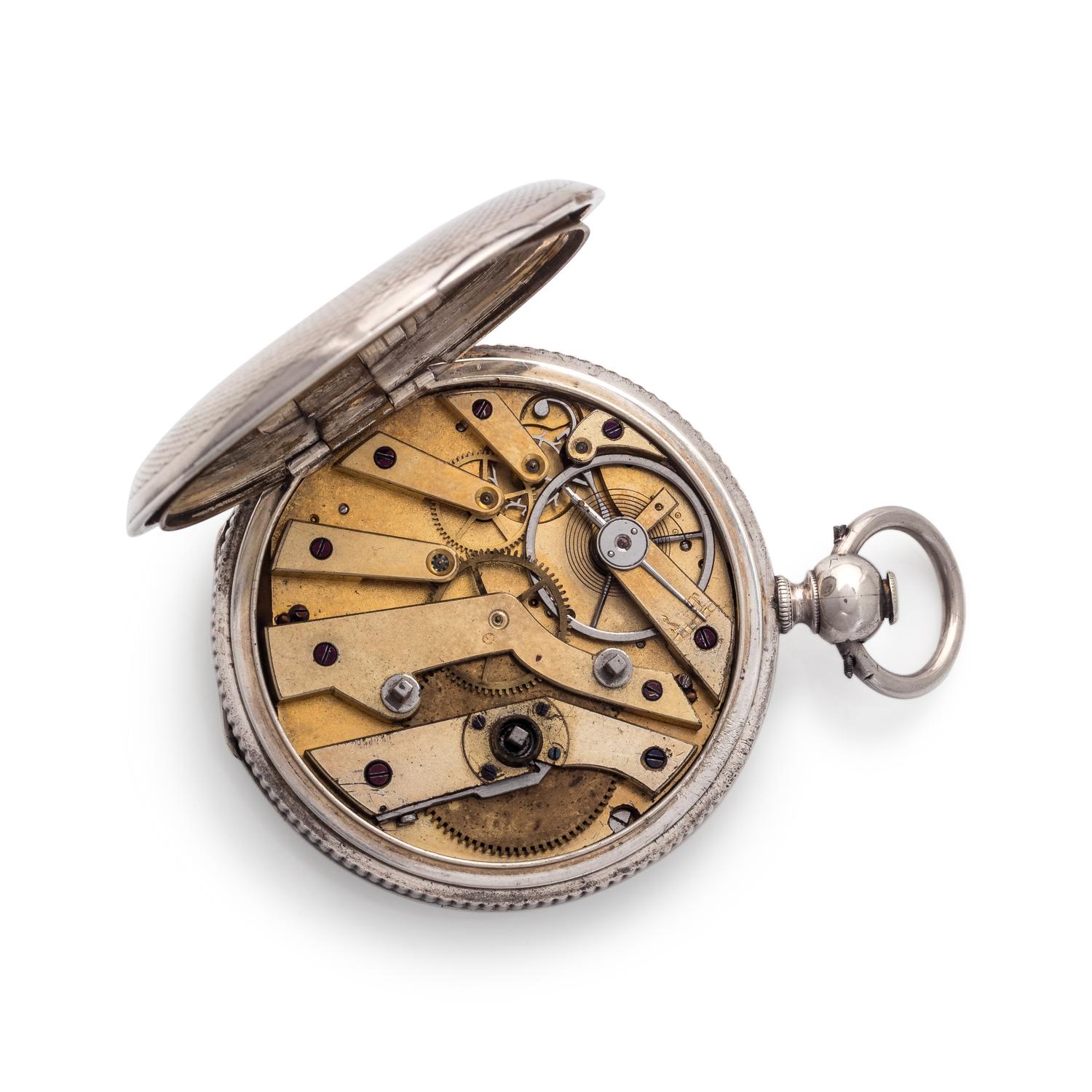 SILVER 'DOUBLE TIME' HUNTER CASE POCKET WATCH