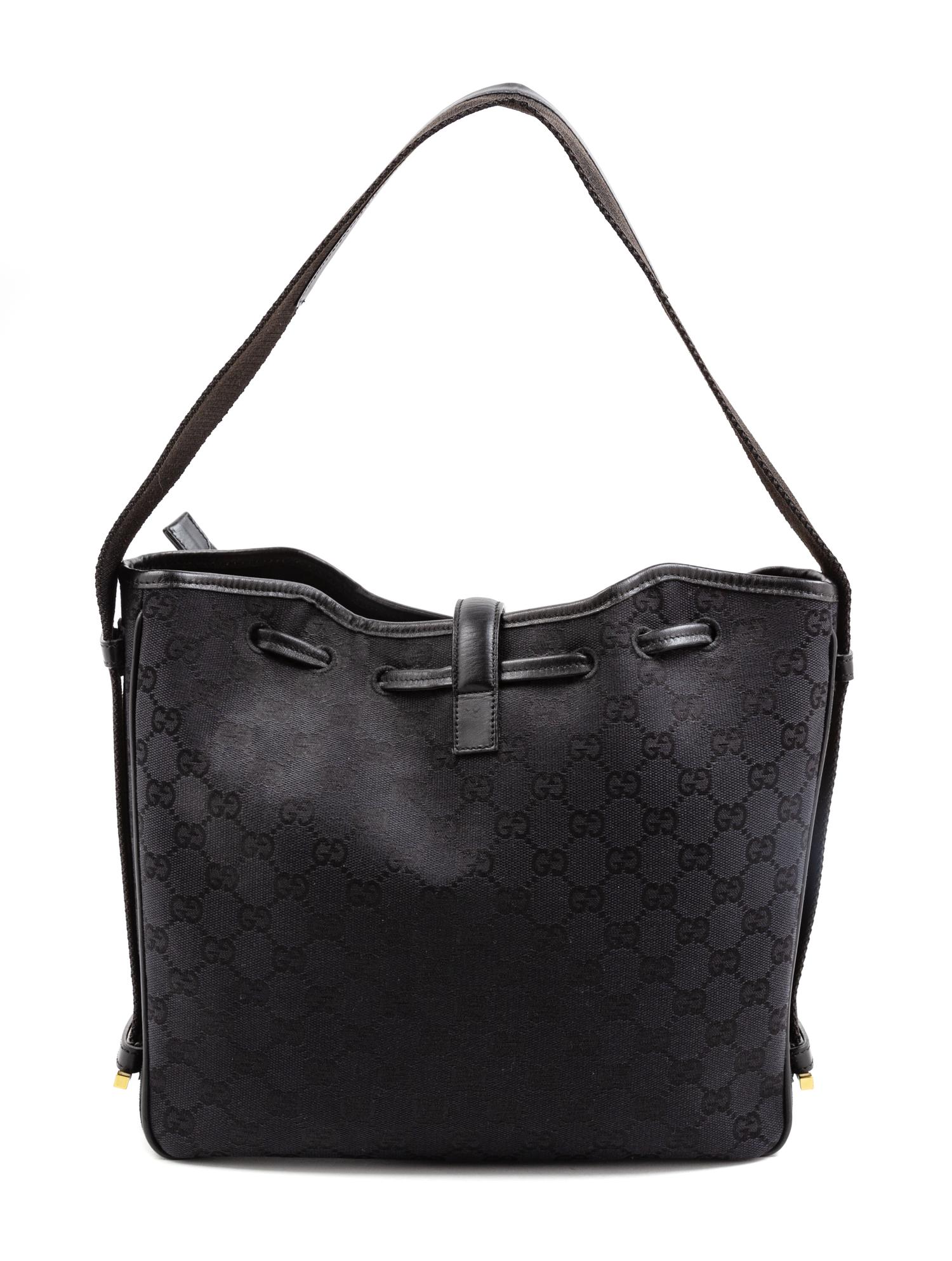 A Gucci Black Monogram Canvas Square Shoulder Bag, 10.5" H x 11" W x 3" D; Shoulder strap: 8.5".