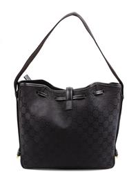 A Gucci Black Monogram Canvas Square Shoulder Bag, 10.5" H x 11" W x 3" D; Shoulder strap: 8.5".
