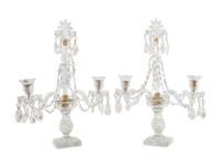 A Pair of Cut and Faceted Glass Two-Light Girandole Candelabra