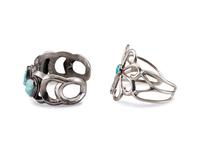 Navajo Sandcast Silver and Turquoise Cuff Bracelets