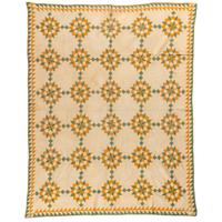 An Octagonal Star Pattern Quilt in Green and Gold
