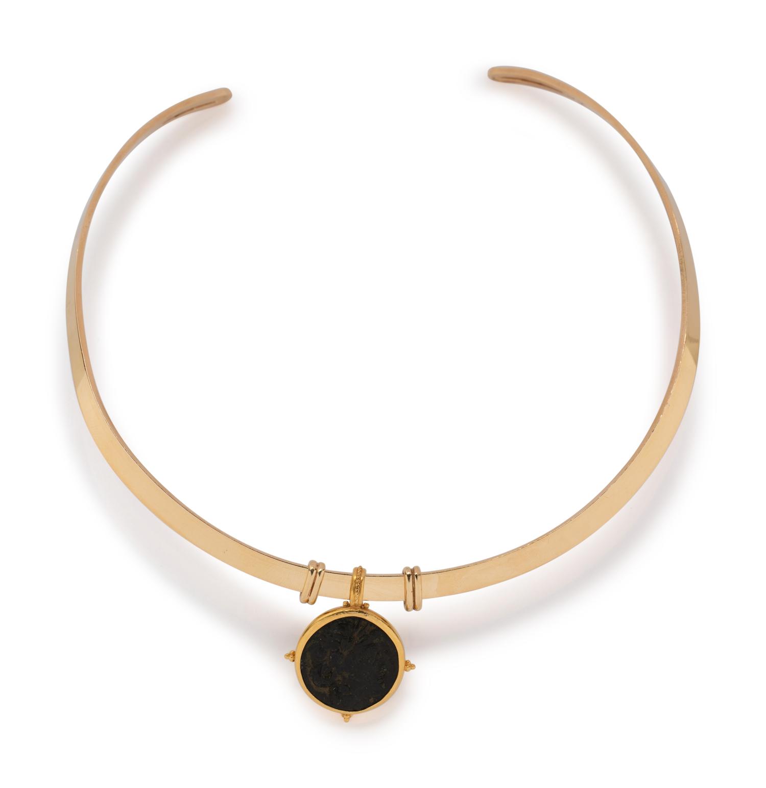 YELLOW GOLD AND COIN COLLAR NECKLACE