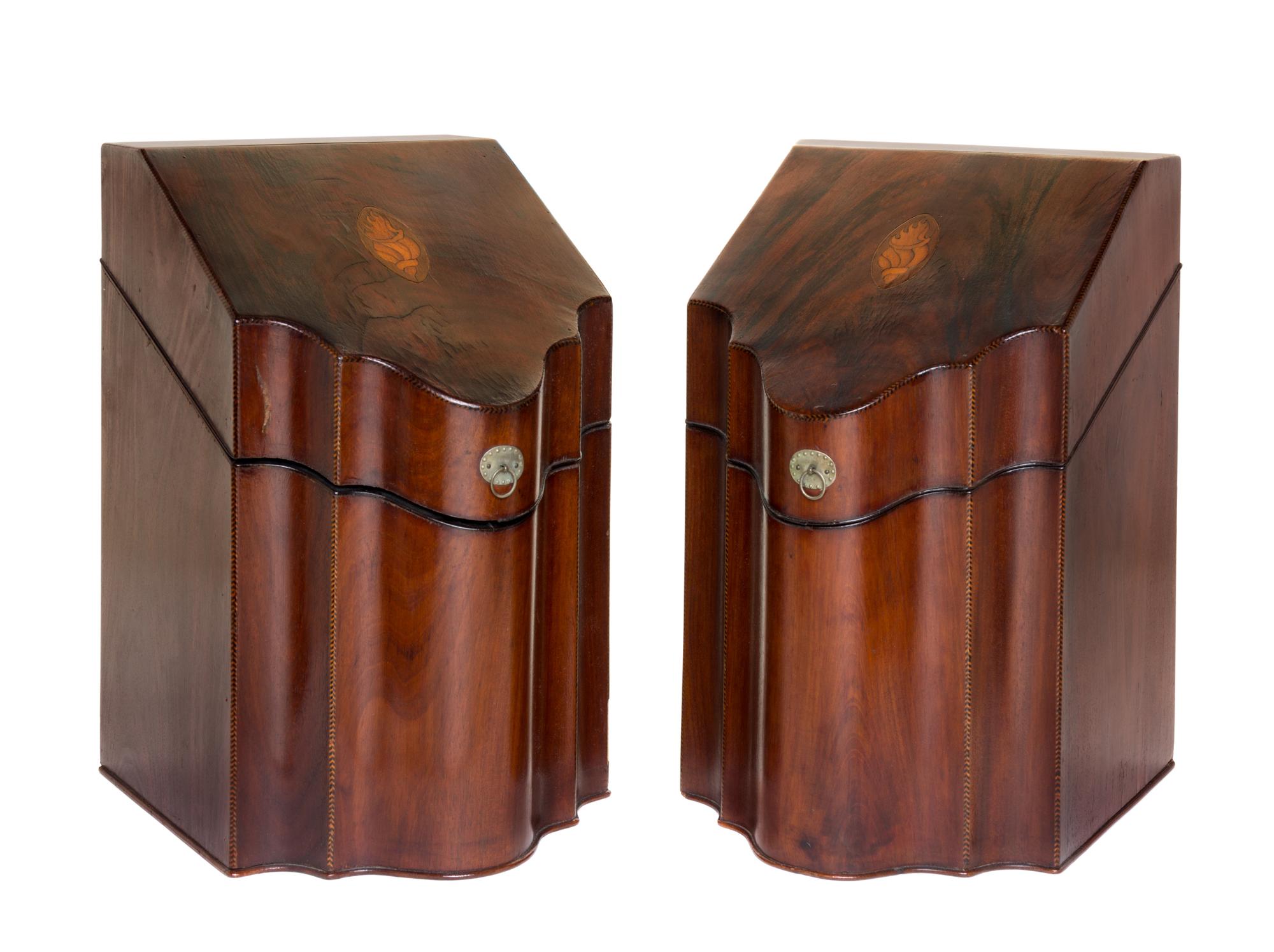 A Pair of George III Mahogany Knife Boxes Height 14 x width 8 3/4 x depth 12 inches. — 18TH/19TH CENTURY
